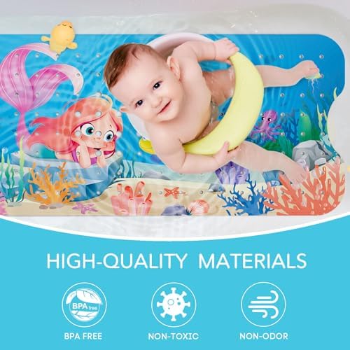 SHUCHING Mermaid Baby Bath Mat 40x16 Inch Non Slip