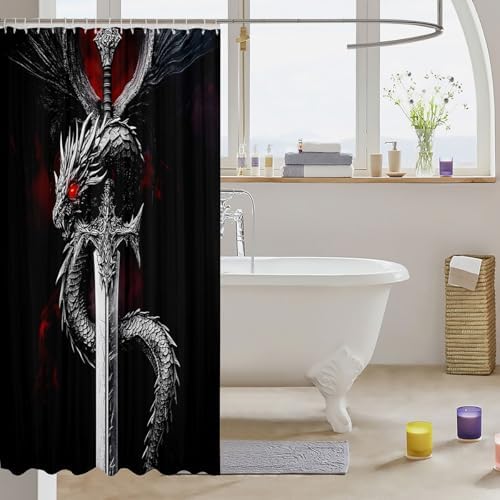 Erosebridal Black Dragon Bath Curtain Set