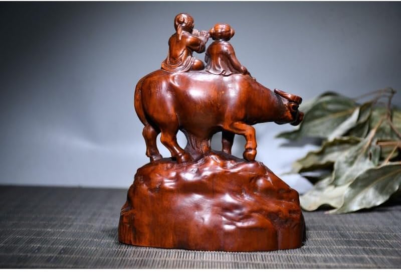 LimpaC Handcrafted Boxwood Child Riding Ox Statue