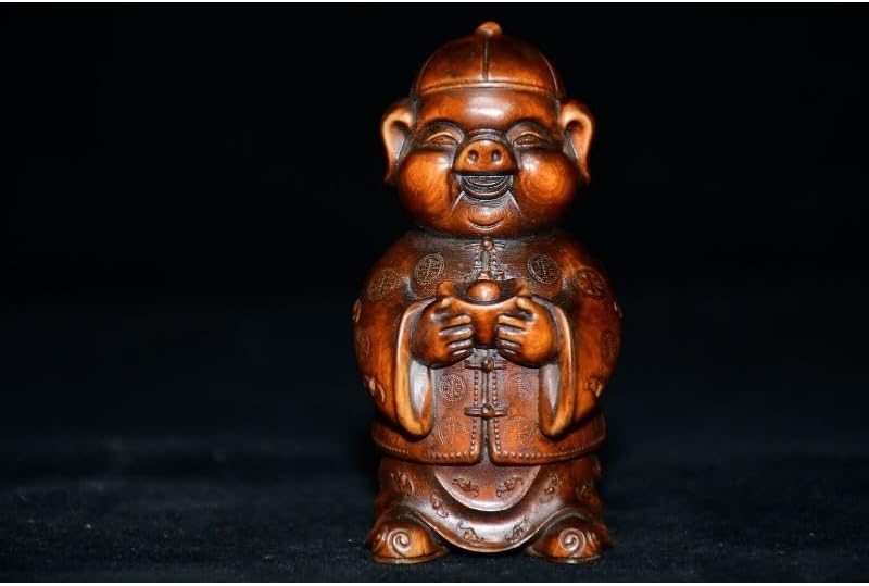 LimpaC Handmade Boxwood Pig Statue Decor