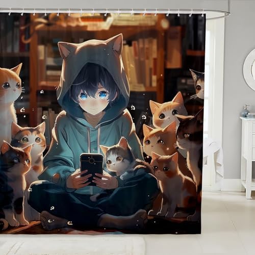 Erosebridal Kawaii Boy Anime Shower Curtain Set