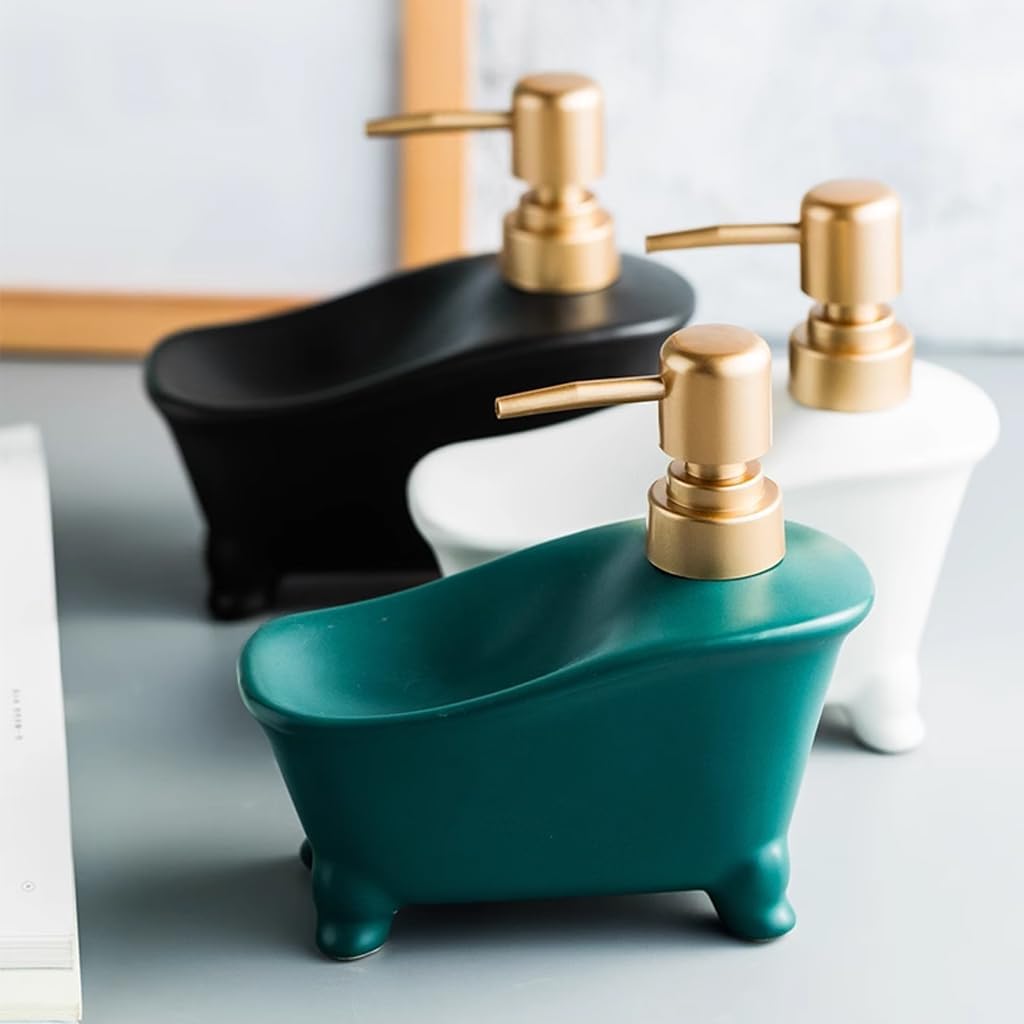 2 in 1 Ceramic Soap Dispenser with Sponge Holder 350ml