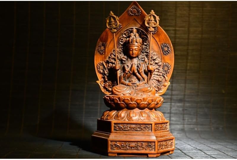 Handcrafted Boxwood Guanyin Statue 1000 Arms Meditation
