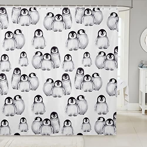 Erosebridal Penguin Bath Curtain Set Grey White Black 72x78