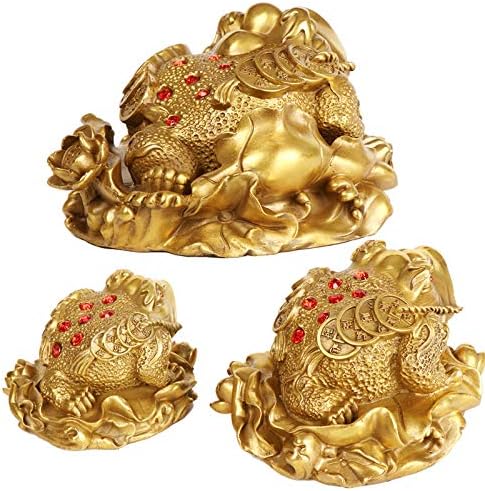 Usoway Collectible Gold Frog Statue with Lotus and Leaves