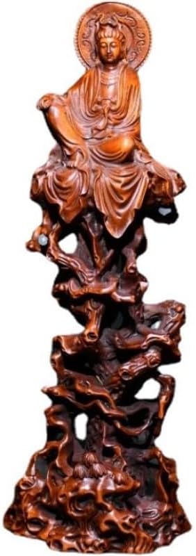 Handcrafted Boxwood Guanyin Sitting Pine Statue