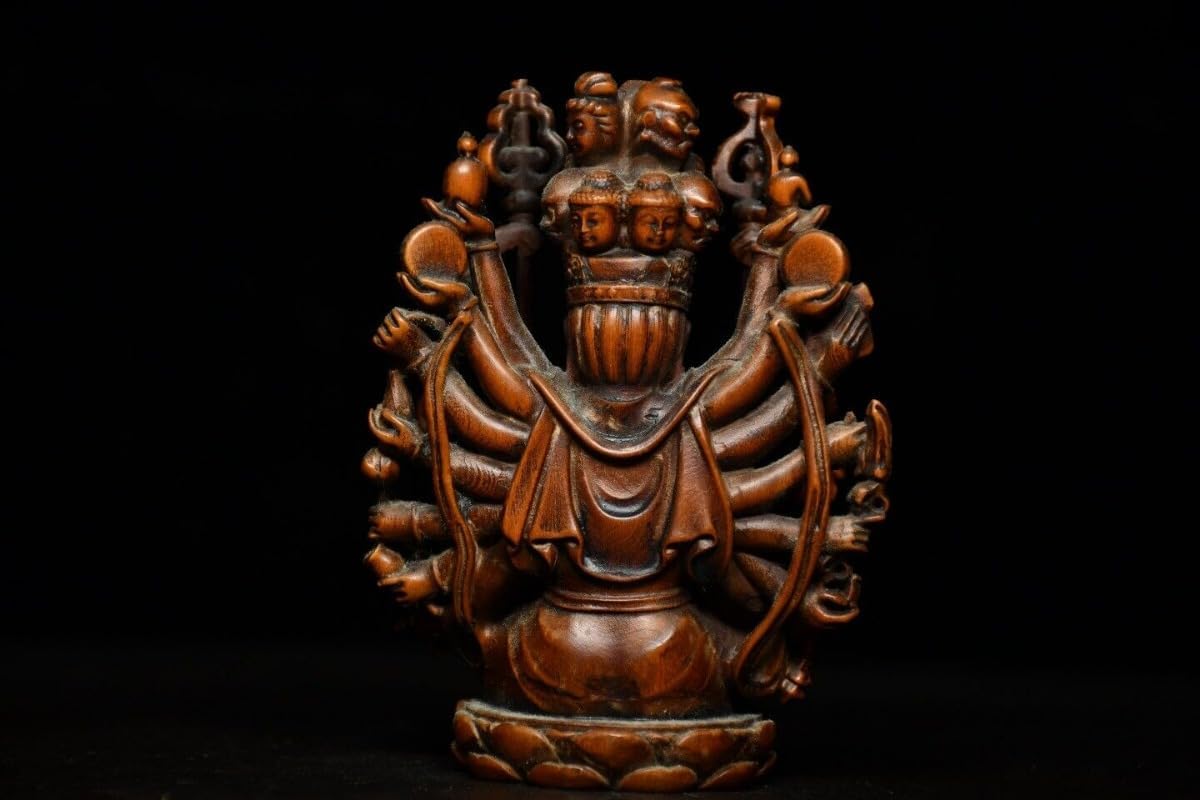 Handcrafted Boxwood Avalokiteshvara Statue with 1000 Arms