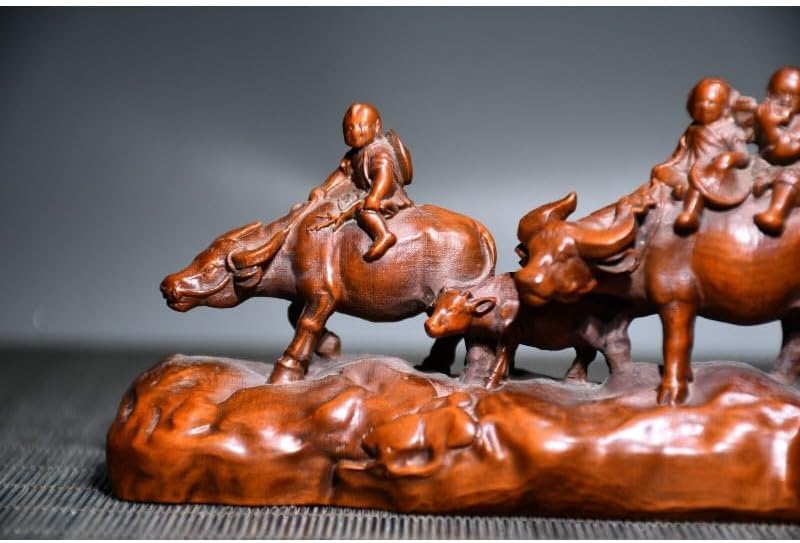 LimpaC Boxwood Five Animal Ox Meditating Statues Pen Holder
