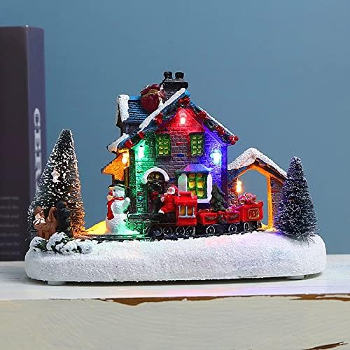 LED Christmas Village House with Train and Snowman