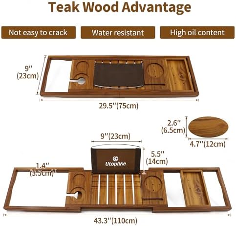 Utoplike Teak Bathtub Caddy with Tablet Holder
