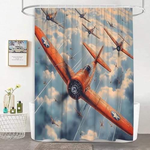 JEJOMEAG Vintage Airplane Shower Curtain 70x70