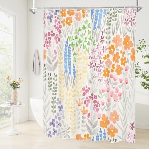 Litabel Cute Colorful Floral Shower Curtain Set