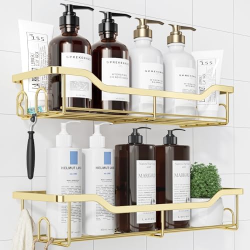 Kitsure Shower Caddy Large - 2 Pack Gold Adhesive Organizer