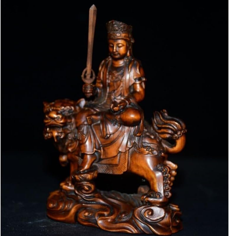 LimpaC Mini Boxwood Manjusri Bodhisattva Statue