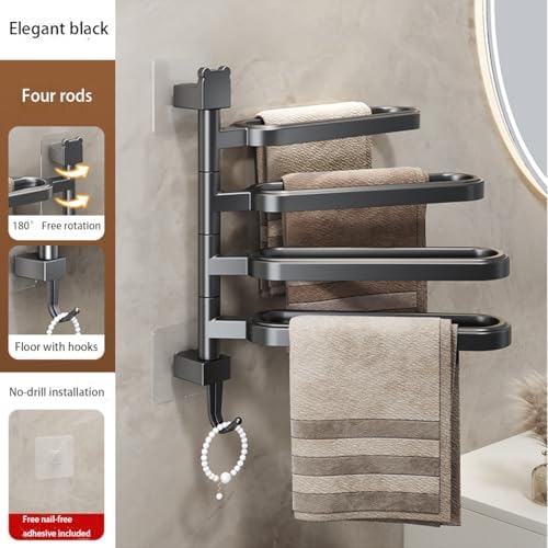 Longhuo 4-Rod Towel Rack Black Wall Mount Rotatable