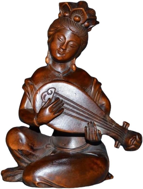 Handcrafted Boxwood Lute Player Meditating Figurine