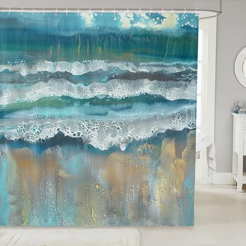 Erosebridal Ocean Shower Curtain Set 72x72 Blue Sea Waves