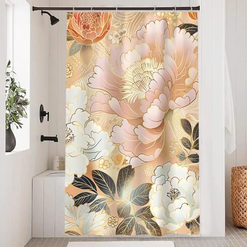 Pink and Gold Floral Shower Curtain Set