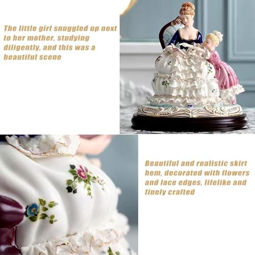 Ceramic Mother Daughter Reading Girl Statue Desktop Decor