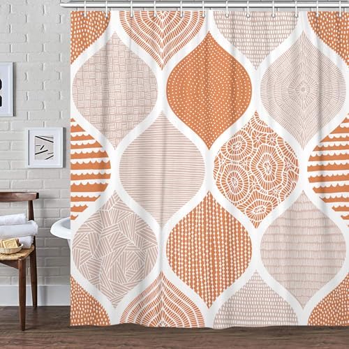 JAWO Orange Grey Shower Curtain Set 72x72 Inch