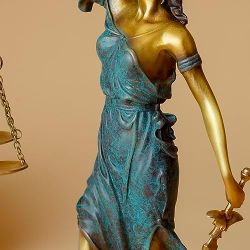 R REALONG Bronze Blind Justice Statue 11 Law Figure Office Desk Sculpture
