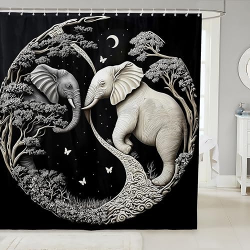 Erosebridal Elephant Shower Curtain Set 72x72 with Hooks