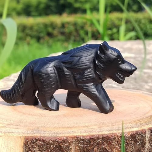 Obsidian Wolf Skull Crystal Figurine Decor