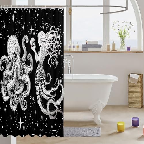 Erosebridal Galaxy Starry Octopus Mermaid Bath Curtain Set