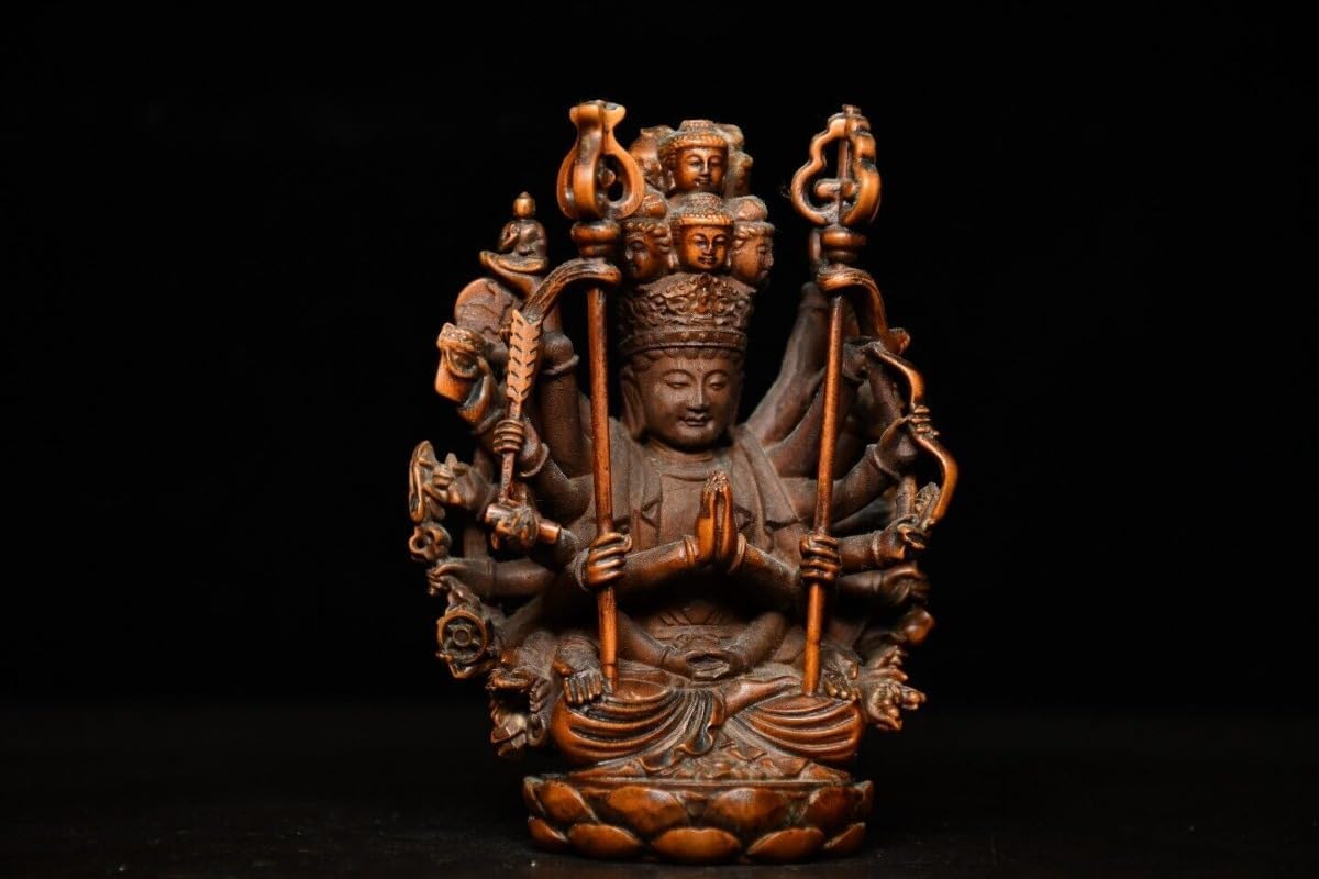 Handcrafted Boxwood Avalokiteshvara Statue with 1000 Arms