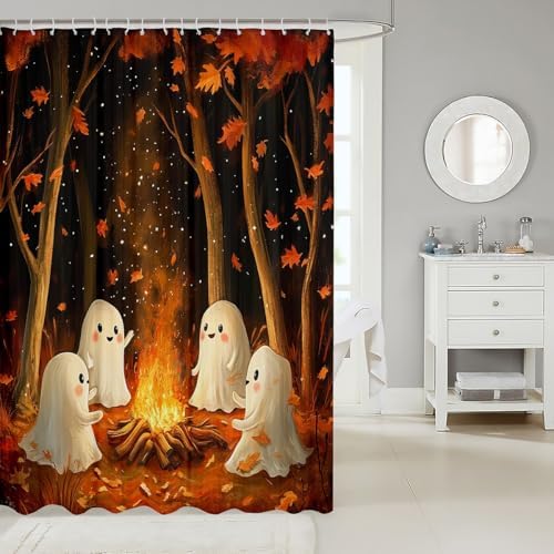 jejeloiu Kids Ghost Shower Curtain Set 72x84