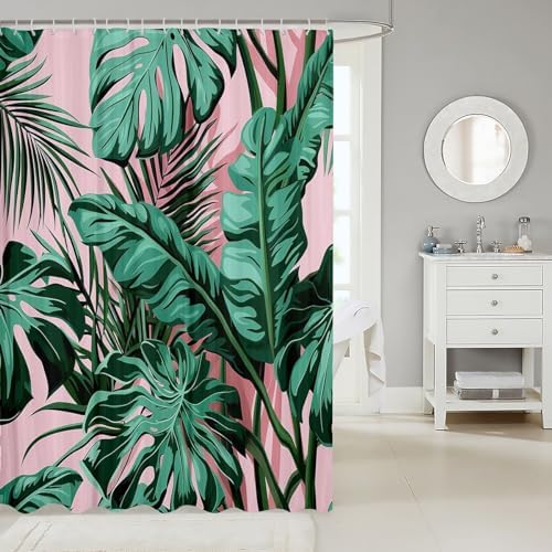 Erosebridal Palm Leaf Shower Curtain Set 72x78 Waterproof Kids