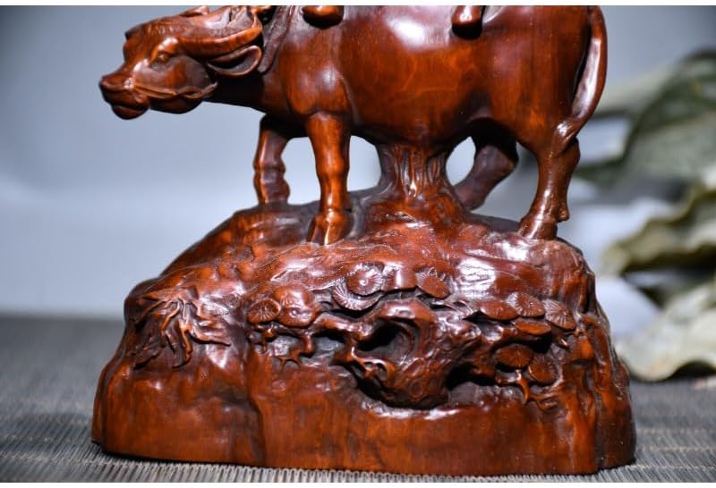 LimpaC Handcrafted Boxwood Child Riding Ox Statue