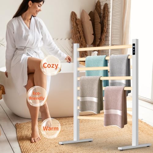 ZrgGea Freestanding Heated Towel Rack with Timer and Temperature Control