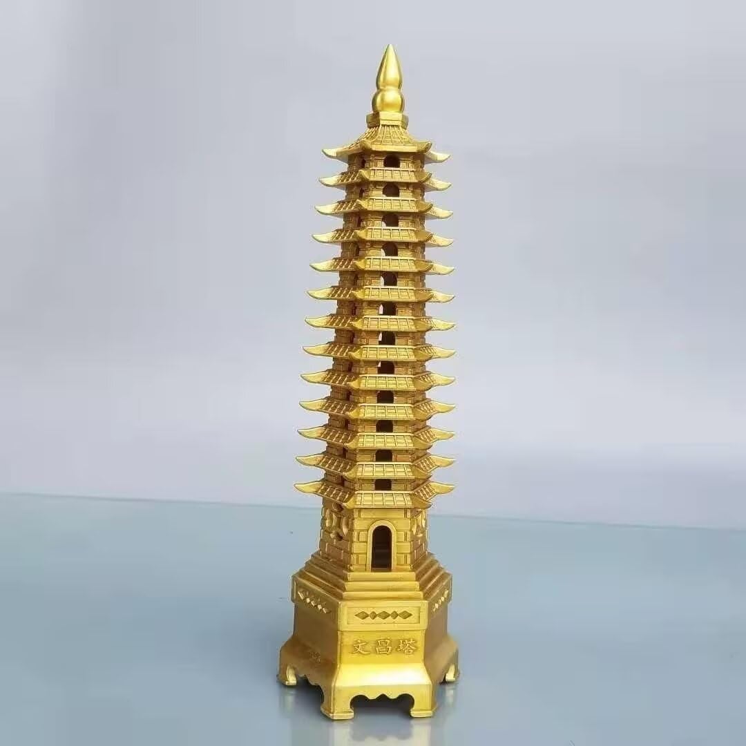 Brass Wenchang Pagoda Tower Figurine 9 Layers