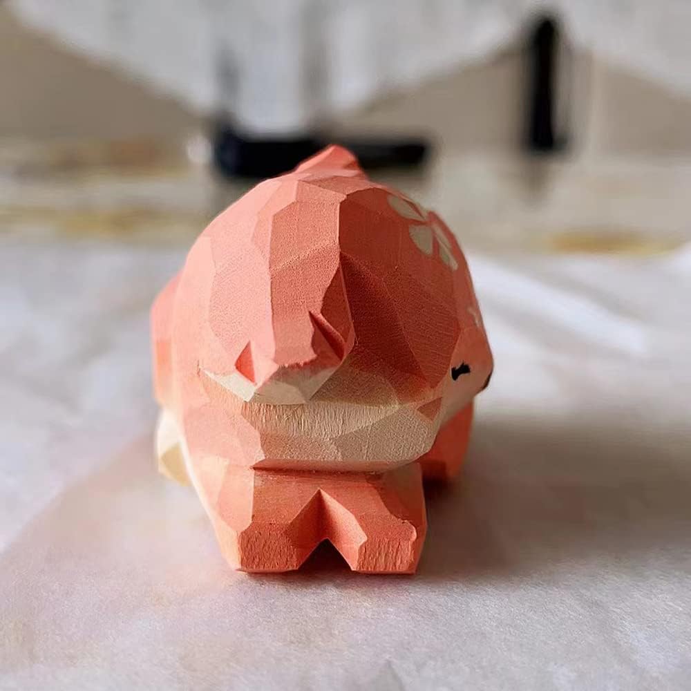 Pink Handmade Wooden Fox Statue Sculpture