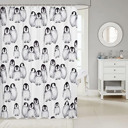 Erosebridal Penguin Bath Curtain Set Grey White Black 72x78