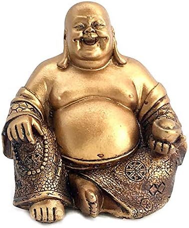 Bellaa Golden Laughing Buddha Statue 6 Inches Copper