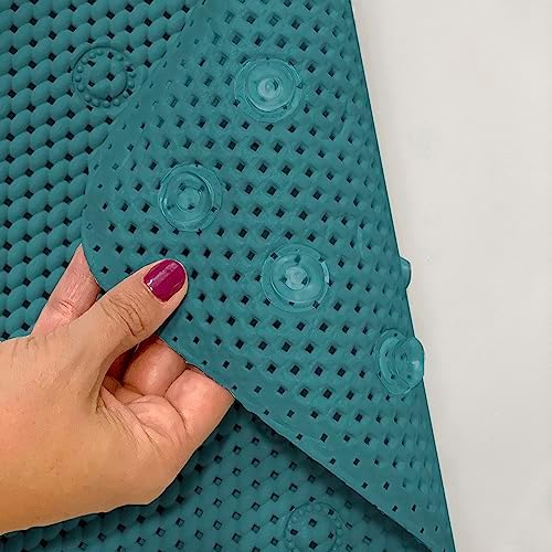 Zahari Home Anti-Slip Tub Mat with Suction Cups - Teal 17x36 1