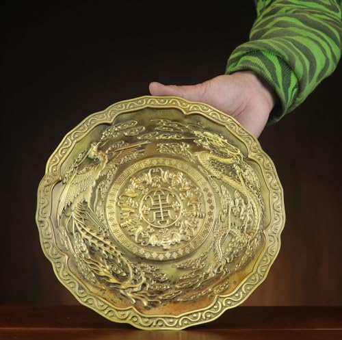 Usoway 24cm Brass Dragon and Phoenix Serving Tray