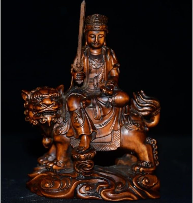 LimpaC Mini Boxwood Manjusri Bodhisattva Statue
