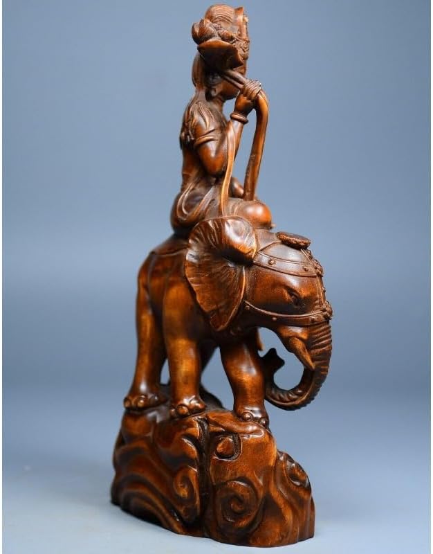 Handcrafted Boxwood Samantabhadra Bodhisattva Statue