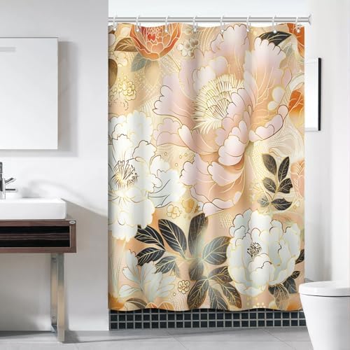 Pink and Gold Floral Shower Curtain Set