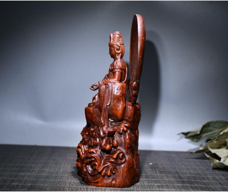LimpaC Handmade Boxwood Guanyin Statue with Sea Wave Design