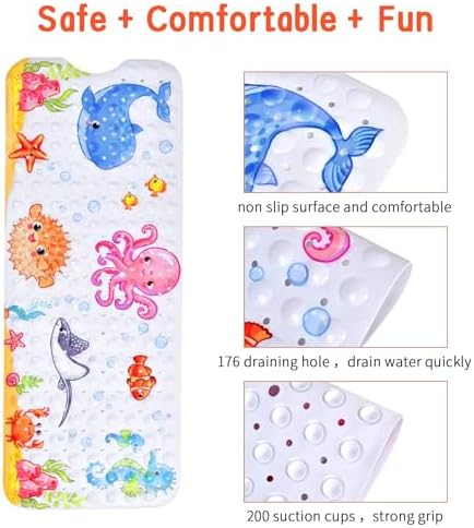 Secopad Kids Bath Mat Non Slip Pink Octopus 40x16