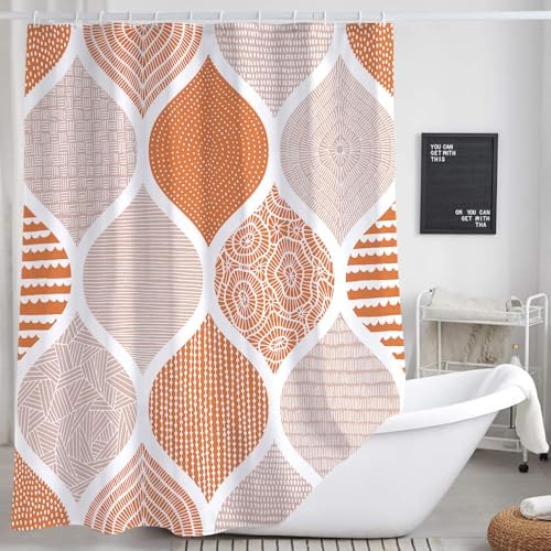 JAWO Orange Grey Shower Curtain Set 72x72 Inch
