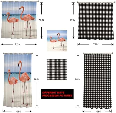 CosyBright Shower Curtain Set with Hooks 72x72 Inch Black Buffalo Plaid Easter Rabbits