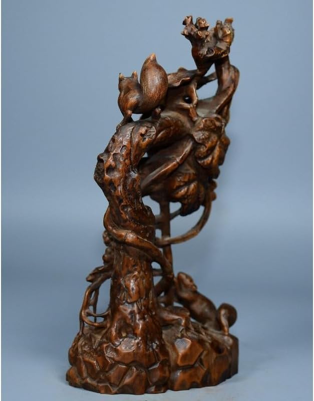 Handcrafted Boxwood Squirrel Ladder Grape Statue