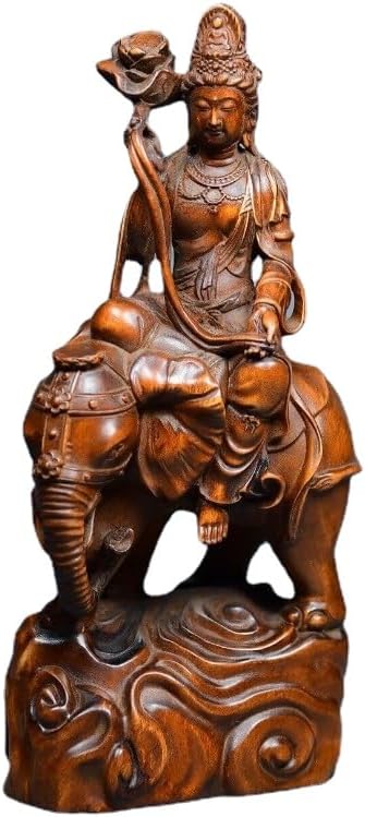 Handcrafted Boxwood Samantabhadra Bodhisattva Statue