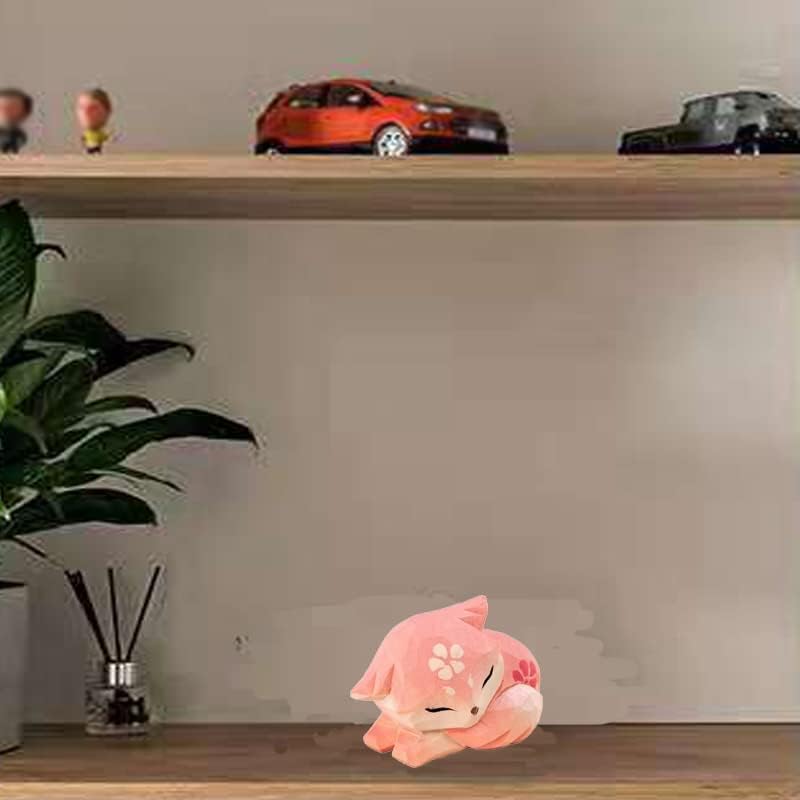 Pink Handmade Wooden Fox Statue Sculpture