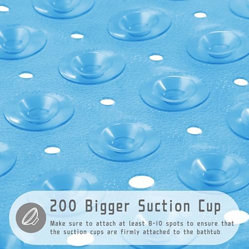 Yimobra Non-Slip Bath Mat 40x16 Clear Blue with 200 Suction Cups